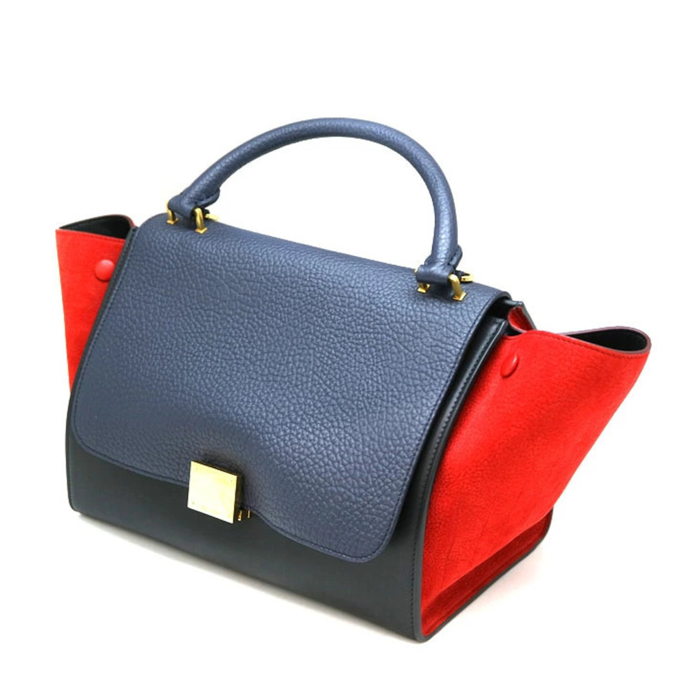 CELINE Trapeze Bag Handbag Shoulder Leather Black Navy Blue Red
